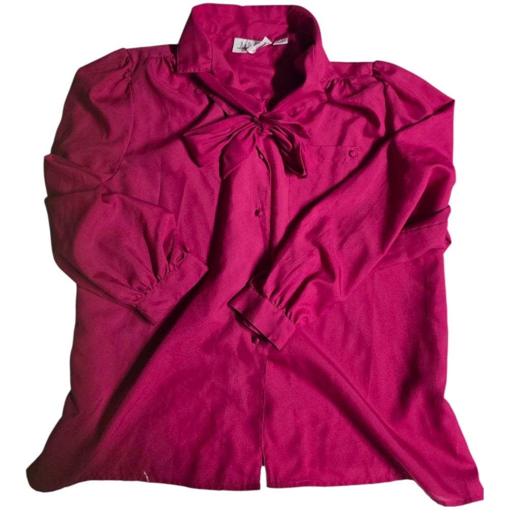 VTG Lady Manhattan Maroon Tie-Neck‎ Blouse - Removable Bow